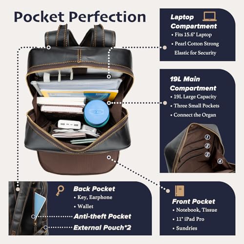 Leather Backpack for Men 15.6" Laptop Backpack 100% Madagascar top
