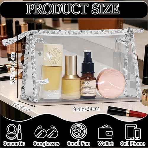 12 Pieces Large Clear Makeup Bag PVC Portable Travel Makeup Cosmetic Toiletry Zippered Pouches Waterproof Vinyl Plastic Clear Organizer Storage Case (12 Count)