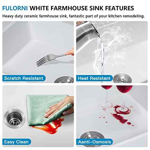 33"x18" White Farmhouse Kitchen Sink