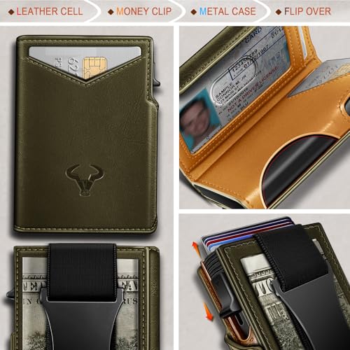 Men Slim Leather Wallet Metal Case Money Clip