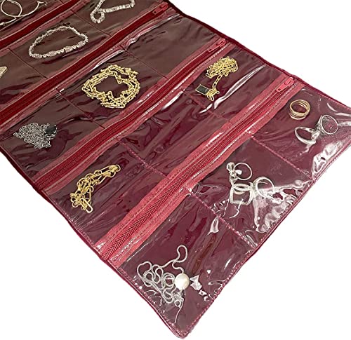 Travel Jewelry Roll Bag Portable Organizer Pouch With Grids&PVC Cover Storage Bags for Necklace