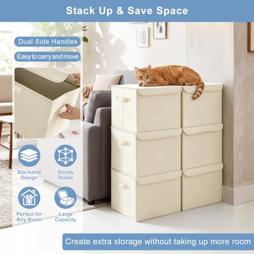 Large 42 Quarts Collapsible Stackable Storage Bins Cube with Lids [3 (3 Count)