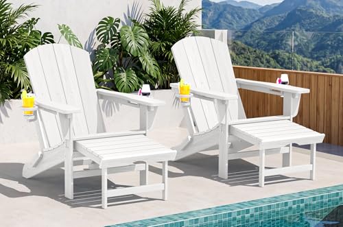 2 Pcs HDPE Folding Adjustable Adirondack Chair with Ottoman (2 Count)