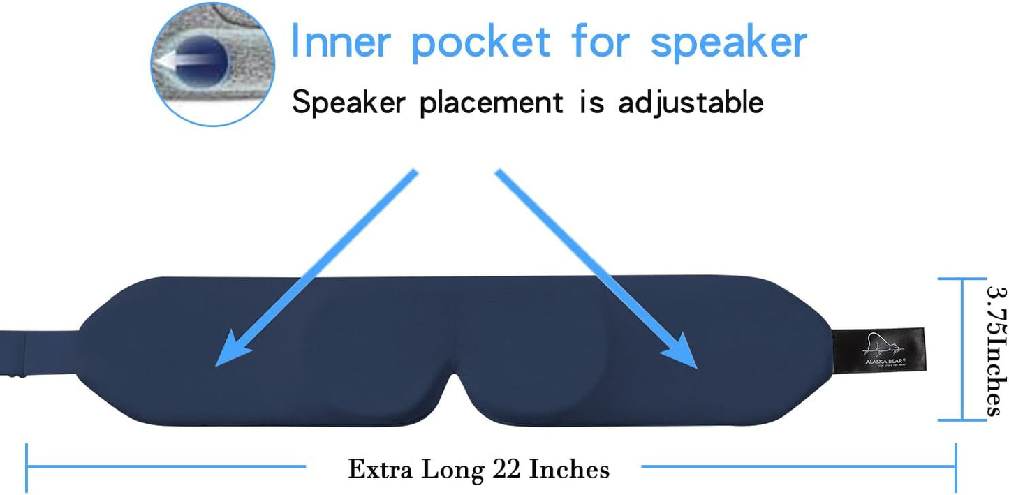 ALASKA BEAR Sleep Headphone Eye Mask w/Thin Speakers, Comfortable Flat Earphones for Sound Therapy (Navy)