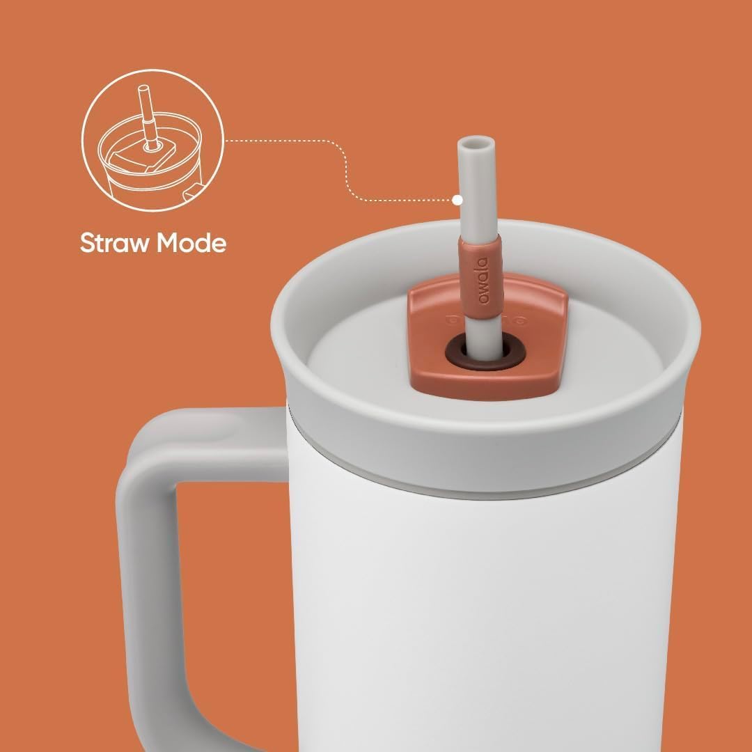 Owala Stainless Steel Triple Layer Insulated Travel Tumbler with Spill Resistant Lid, Straw, and Carry Handle, BPA Free, 40 oz, Gray (Iced Tea) - Roamly