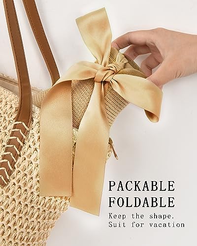 Women's Straw Sun Visor Hat UPF Wide Shade Ponytail Summer Hat