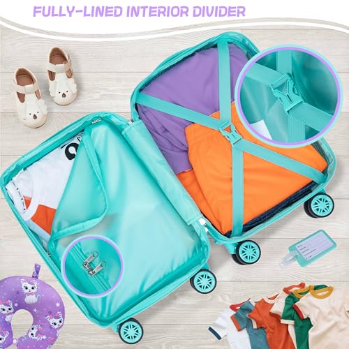 Cute Cat Kid’s Luggage Set 5 Piece Suitcase Set 16’’ Hardside Luggage with Spinner Wheels Girls Boys Carry on Toddler Luggage Travel Rolling Luggage Carry on Luggage Airline Approved (5 Count)