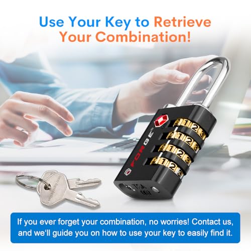 Dual-Opening: Key or Combination Access Lock, Use Key to Recover Code If Forgotten, TSA Approved Locks for Luggage, Pelican case, Travel, Gym, School, Stainless Steel Shackle. (Black 2 Pk) (2 Count)