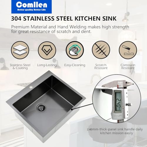 25 x 22 Inch Drop In Black Kitchen Sink