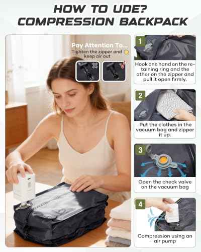 Travel Backpack for Women Men with Compression Vacuum Storage Bag & Electric Pump