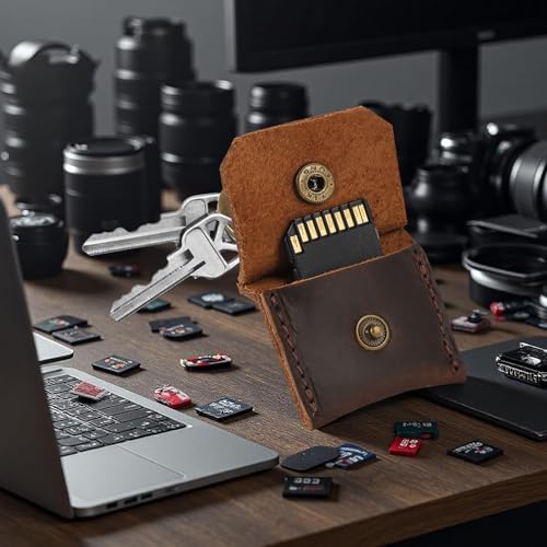 Genuine Leather SD Card Holder Keychain