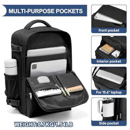 Vacuum Backpack Travel with Pump Vacuum Travel Backpack Carry On Flight Approved Frontier Spirit Airlines Personal Item Bag 18x14x8 Compression Carry On Luggage for Women Men Black