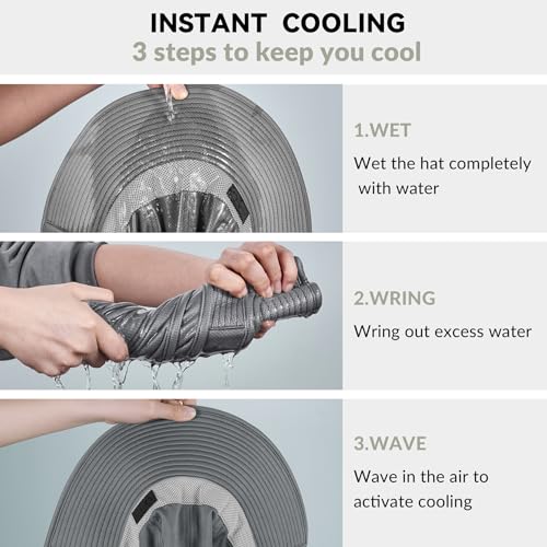 Cooling Sun Hat for Men Women UPF50+ Wide Brim Fishing Hat with Neck Flap Adjustable Foldable Bucket Hat for Hiking Grey