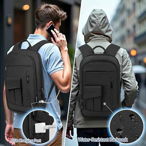 Business Backpack for Men Slim Lightweight Laptop Backpack for 17.3 Inch Computer Water Resistant Small Office Backpack for Commute Travel Daily Office Work with Small Bag