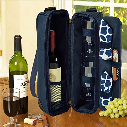 Insulated Wine Tote with 2 Wine Glasses