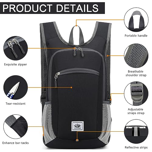 15L Lightweight Hiking Backpack Foldable Small Travel Backpack Packable Camping Backpack for Women Men