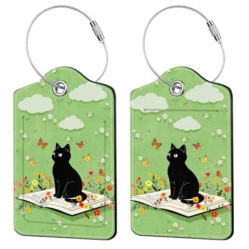 2 Pcs Cat with Book Luggage Tags for Suitcase (2 Count)