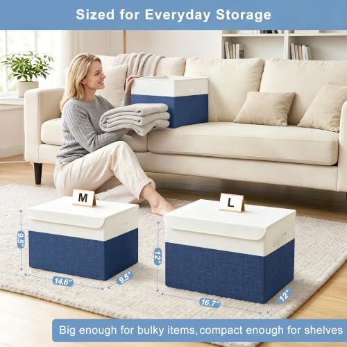 Large 17" 42 Quarts Collapsible Stackable Storage Bins with Lids [3 (3 Count)