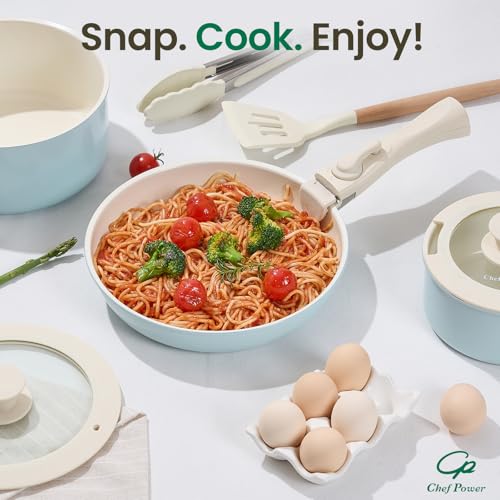 Ceramic Nonstick Pots and Pans Set 19 Piece with Detachable Handle