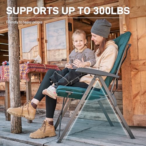 Folding Camping Recliner Chair Fully Padded with Adjustable High Back Support Portable for Adults Patio Reclining Chair Green