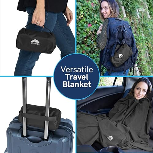 Ultra Compact Travel Blanket Pillow Airplane Warm Portable Black
