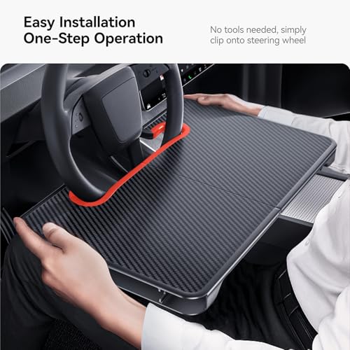 2-in-1 Car Steering Wheel Desk Tray & Car Seat Gap Filler Organizer – Foldable Carbon Fiber Look Table for Laptop, Eating, Writing – for Standard Round Steering Wheels