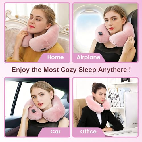 Inflatable Travel Neck Pillow for Airplane to Relieve Neck Pain