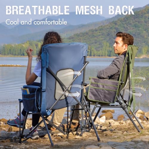 Oversized Folding High Back Portable Lawn Chairs for Adults Outdoor Camp Sports Hunting Fishing Backyard with Hard Armrest Cup Holder Carrying Strap