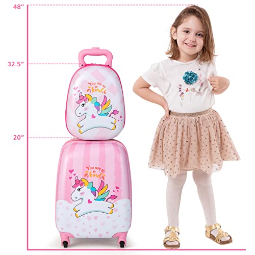 Kids Luggage 12" Toddler Backpack & 16" Travel Suitcase with Wheels (2 Count)