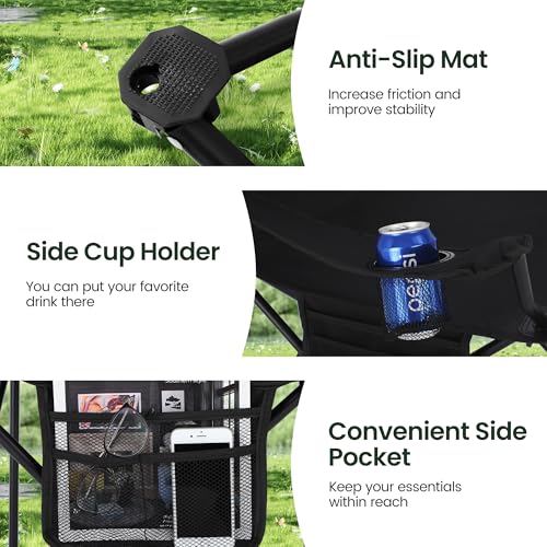 2 Pack Portable Camping Chairs for Adults Lawn Chairs Support 250 lbs Black (2 Count)