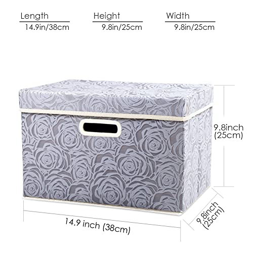 Collapsible Storage Cubes with Lids Fabric Decorative Storage Bins Boxes Organizer Containers Baskets with Cover Handles for Bedroom Closet Living Room 14.9x9.8x9.8 Inch 3 Pack (3 Count)