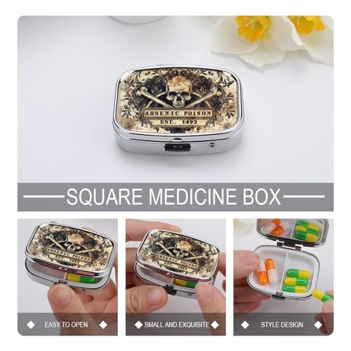 Metal 2 Compartment Pill Organizer Travel Friendly Portable Compact Pill Box Cute Pill Case to Hold Vitamins