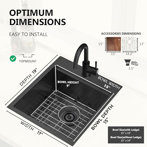 17x19 Inch Black Drop in Bar Sink