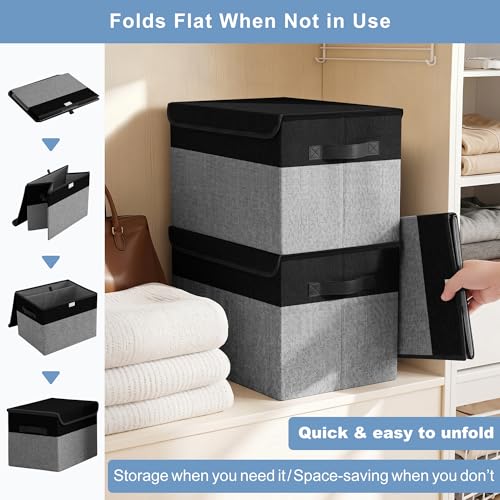 Large 22 Quart Linen Fabric Foldable Storage Bin Cube Organizer Basket with Flip (4 Count)