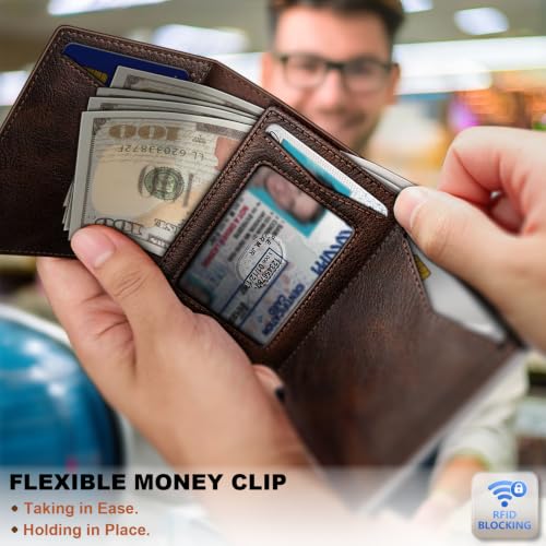 Men Slim Leather Wallet Metal Case Money Clip