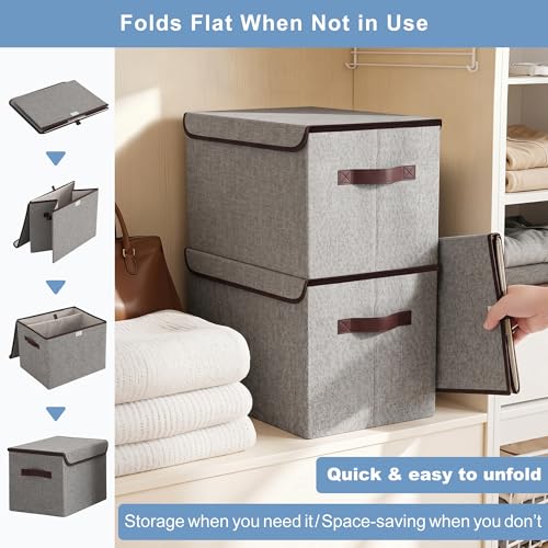 Large 22 Quart Linen Fabric Foldable Storage Bin Cube Organizer Basket with Flip (4 Count)