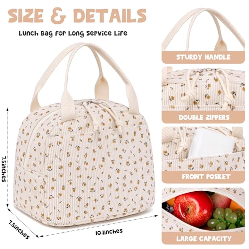 Lunch Bag for Women Men Cute Corduroy Lunch Tote Bags Reusable Insulated Lunch Box Large Capacity Reusable Insulated Cooler for Work Picnic or Travel