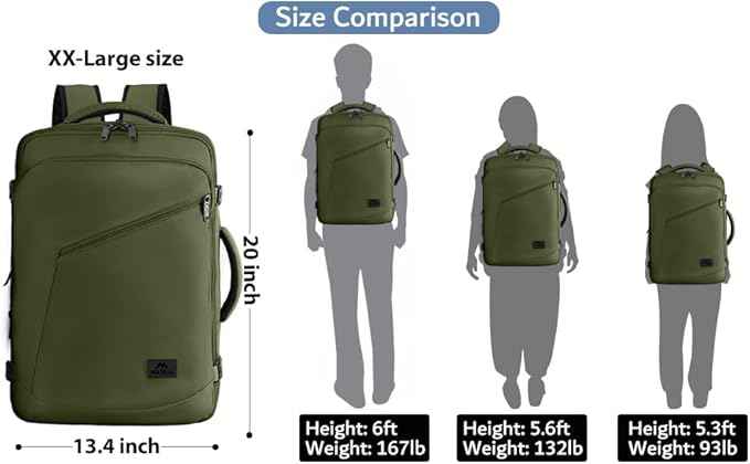 MATEIN Mens Backpack for Travel, Extra Large Expandable Carry on Backpack with Hideaway Shoulder Straps for Travelling, Water Resistant Heavy Duty Daypack, Gifts for Men Women, Dark Green