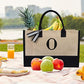 Initial Jute Canvas Tote Bag