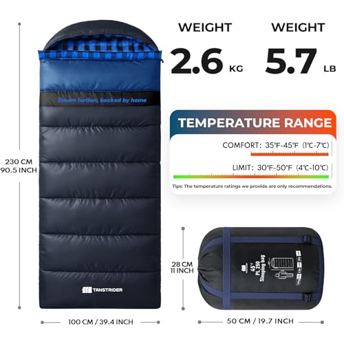 Cotton Flannel XXL Sleeping Bags for Adults Cold Weather Camping Sleeping Bag for Adults Kids Teens with Compression Sack