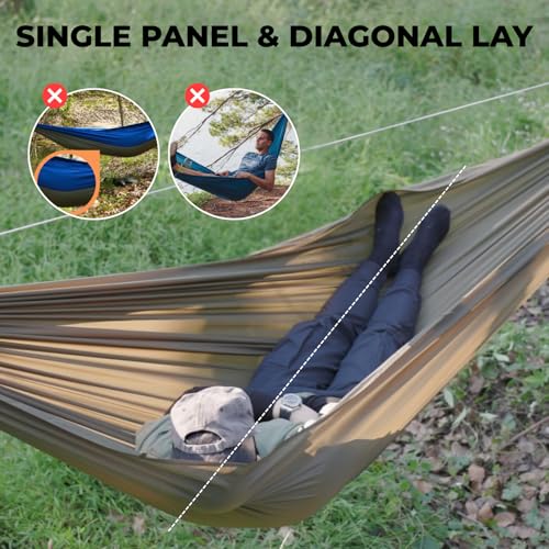 Camping Hammock with Rain Fly and Bug Net Portable Lightweight 11ft Double Hammock with 12ft Ultralight Silnylon Tarp and Mosquito Net Ridgeline 12Ft Tree Straps for Camping Hiking Backpacking