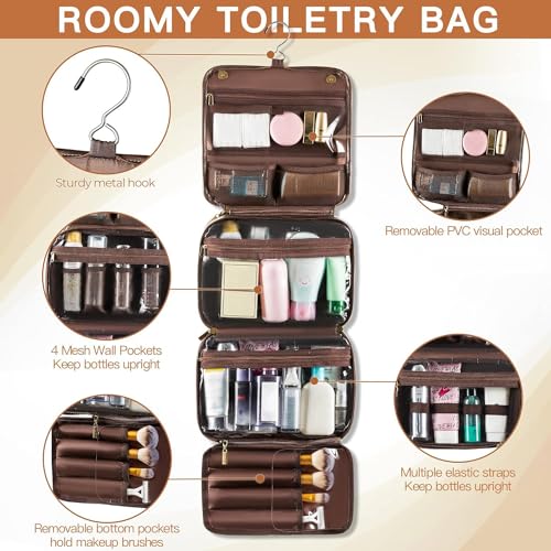 Hanging Toiletry Bag Removable Travel Bag PU leather Makeup Cosmetic Organizer Kit