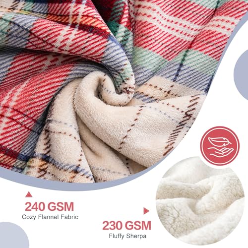 Sherpa Fleece Throw Blanket 60" x 80" Reversible Plush Fluffy Large Big Blanket Lattice Flannel Blankets for All Season Use