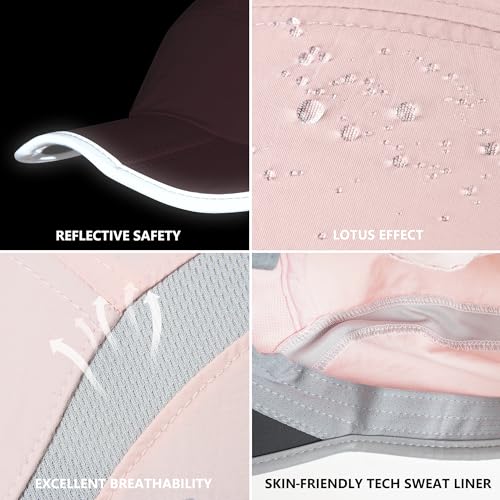 Baseball Cap Nylon Running Cap Outdoor Sports Hat for Men Women Adjustable Quick Drying Reflective Foldable UPF50+ Breath Mesh Water Repellency Race Performance Lightweight Light Pink