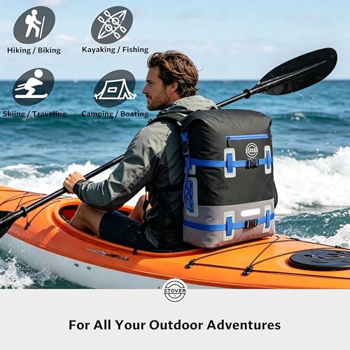 30/40/55L Waterproof Dry Backpack & Phone Case - 2XL Floating Dry Bag for Kayaking, Travel, Hiking, Fishing, Camping, Motorcycles & Beach, Heavy-Duty Roll Top Men/Women (Black/Grey/Blue)