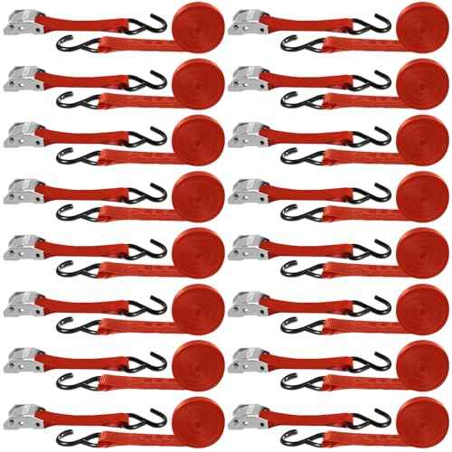 16 Pcs Cambuckle Tie Down Straps 1763lbs Break Strength Securing Straps 1'' x 15 ft Cambuckle Tie Downs with S Hook for Motorcycle (16 Count)