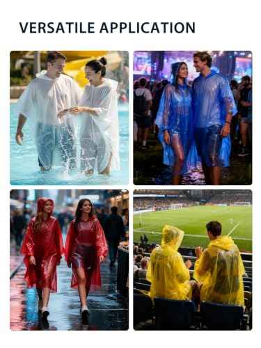 Disposable Adult Rain Ponchos Clear Emergency Raincoat (6 Count)