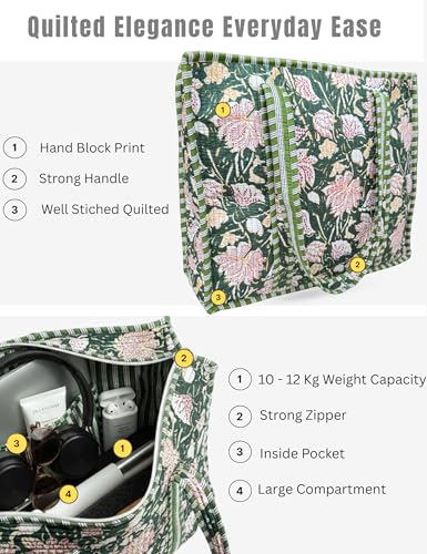 100% Cotton Quilted Tote Bag For Women