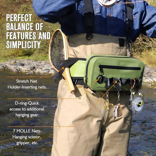 Waterproof Fishing Fanny Pack for Men 3.3L Fly Fishing Bag Chest Pack with Airtight Zipper Arme Green