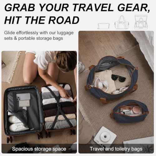 3 Piece Luggage Set carry on 20in Lightweight Travel Suitcase Navy